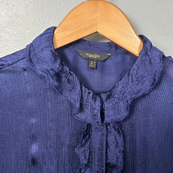 Massimo Dutti Parliament Blue Crinkle Long Sleeve button down shirt size US 10 - Picture 5 of 13